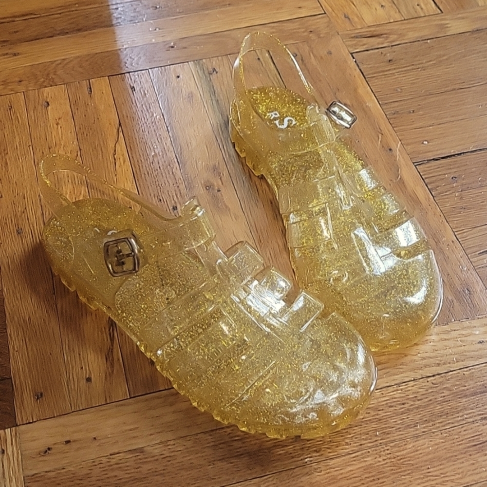 Gold sparkly Jellies size 38/7.5 NWOB